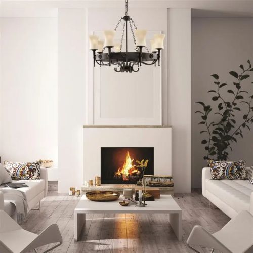 Lustre-baroque-Cartwheel-8-ampoules-noir-abat-jour