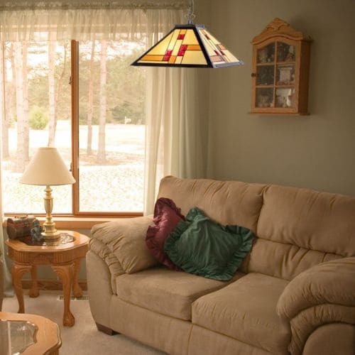 Lustre Art-Déco Mozaik de MyTiffany, couleurs jaune et rouge